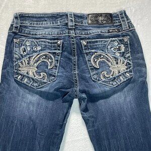 Miss Me Jeans Women's Size 27 Blue Signature Skinny Fleur De Lis Style JE781052R